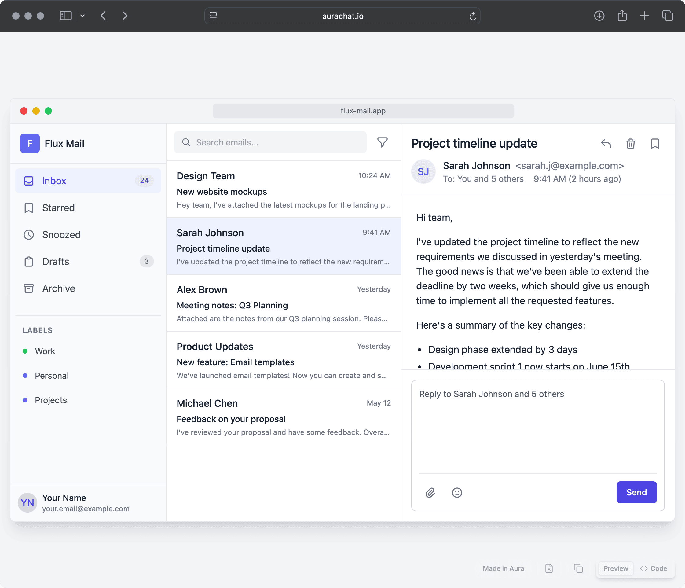 Aura generated web app preview